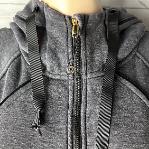 Lululemon Fleece Hoodie Medium Dark Gray Full Zip Long Sleeve Thumbholes Jacket - Picture 2 of 15